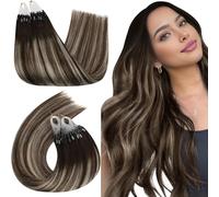 ugeat Ombre Micro Loop Hair Extensions Real Human Hair 18 inch Dark Brown Balayage Microring Human Hair Extensions Micro Ring Ombre Ash Blonde #4/18/4 50G/50S for Party