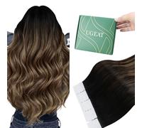 Ugeat Ombre Tape in Human Hair Extensions 22 Inch Black Balayage Blonde Glue in Hair Extensions Human Hair Tape in Dark Brown Mix Caramel Blonde 50G 20Pcs for Wedding #1B/4/27