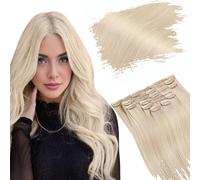 Ugeat Real Hair Extensions Clip in Blonde 20 Inch Hair Extensions Clip in Huma Hair Platinum Blonde 50cm 120G Silky 7Pcs Flexible #60A
