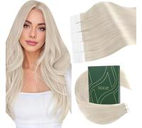 Ugeat Tape Extensions Human Hair Blonde 24 Inch Tape in Hair Extensions Real Human Hair Platinum Blonde 50G 20Pcs Straight #60A