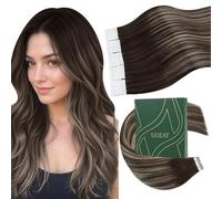 Ugeat Tape in Hair Extensions Human Hair 18 Inch Dark Brown Balayage Remy Human Hair Tape Extensions Easy to Apply Tape Real Hair Extensions 50G 20Pcs #4/18/4