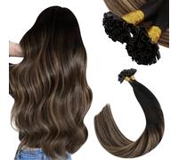 Ugeat U Tip Hair Extensions Balayage Natural Black Keratin Human Hair Extensions Medium Brown Mix Blonde Medium Length Natural Looking No Damage for Women 18 Inch 50g 50s
