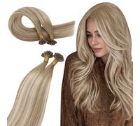 Ugeat U Tip Hair Extensions for Long 22 Inch Invisible Ktip Real Human Hair Extensions Light Brown Balayage Platinum Blonde 50G 50S Natural Looking Hot Fusion Keratin Tips