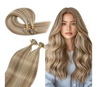 Ugeat U Tip Hair Extensions Real Human Hair Highlights 18 inch Keratin Hair Extensions Real Human Hair Golden Brown Highlights Bleach Blonde Keratin Tip 50S 50G