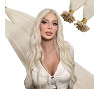 Ugeat Utip Hair Extensions Real Human Hair Platinum Blonde U Tips Hair Extensions Blonde Keratin Bond Hot Fusion for Short Hairstyle to Add Volume 14 Inch 50G 50S