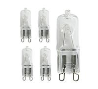 UGEFKMQ 5Pc Transparent G9 Halogen Lamp 230V 25W 28W 40W 60W G9 Halogen Light Bulbs 2 Pin Base Jc Type T4 Bi-Pin Dimmable Xenon Small Light Bulb Warm White 40W