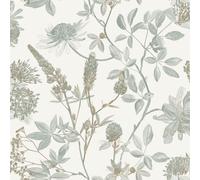 Ugepa Floral Leaf Naturistic Sage Green Wallpaper Metallic Gold Paste The Wall