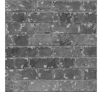 Ugepa Rustic Black House Brick Effect Realistic Mural Feature Wallpaper Metallic