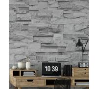 Ugepa Slate Grey Realistic Stone Brick Wall Effect Textured Wallpaper Wall Faux