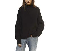 Ugerlov Women's Oversized Sweaters Batwing Sleeve Mock Neck Jumper Tops Chunky Knit Pullover Sweater, Black, S-M