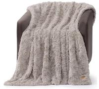 UGG 10484 Adalee Soft Faux Fur Reversible Accent Throw Blanket Fluffy Fuzzy Luxury Cozy Hotel Style Luxurious Soft Boho Home Decor Blankets for Bed and Living Room, 70 x 50-Inch, Oyster