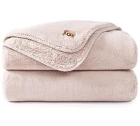 UGG 11065 Whitecap Plush Flannel Oversized Reversible Fleece Throw Blanket Comfortable Lightweight Cozy Hotel Style Home Decor Soft Luxury Machine Washable Blankets, 70 x 50-Inch, Quartz