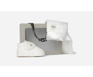 UGG® Bixbee Bootie and Lovey Blanket for Kids in White, Size 4, Fleece/Polyester