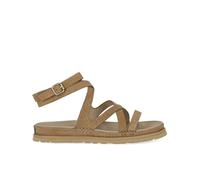 UGG® GoldenGaze Embossed Ankle Wrap Sandal in Brown, Size 3, Leather/Polyester