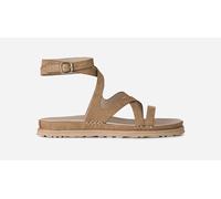 UGG® GoldenGaze Embossed Ankle Wrap Sandal in Brown, Size 5, Leather/Polyester