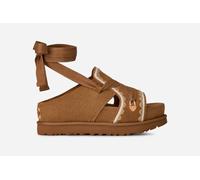 UGG® Goldenstar Hi Artistitch Sandal in Brown, Size 4, Suede/Polyester/Cotton