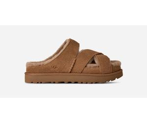 UGG® Greenport Cross Strap Slide in Brown, Size 4, Suede/Polyester
