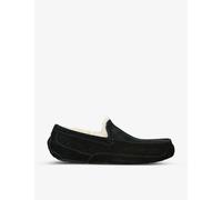Ugg Mens Black Ascot Logo-embroidered Suede Slippers Eur 45 / 11 Uk Men