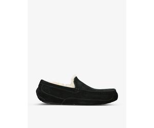 UGG Mens UGG Ascot Logo-Embroidered Suede Slippers Black Eur 40 / 6 UK Men