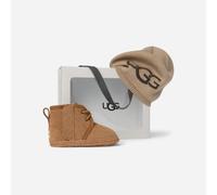 UGG® Neumel and Logo Beanie Set for Kids in Brown, Size 0.5, Suede/Polyester/Wool