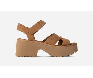 UGG® New Heights Ankle Strap Sandal in Brown, Size 7, Suede/Polyester