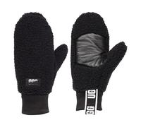 UGG Women's UGGFluff Logo Tape Mittens - Soft Polyester Body, Leather Palm Patch, Black, L/XL