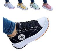 UGIF 2022 Canvas Shoes Women Fashion Trainers, 2022 Spring Low Top Large Size Womens Thick Bottom Canvas Shoes, Solid Platform Low Top Lace Up ,Black,38 EU