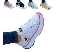 UGIF 2022 Canvas Shoes Women Fashion Trainers, 2022 Spring Low Top Large Size Womens Thick Bottom Canvas Shoes, Solid Platform Low Top Lace Up Female Casual Sneakers, White, 39 EU