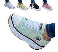 UGIF 2022 Canvas Shoes Women Fashion Trainers, 2022 Spring Low Top Large Size Womens Thick Bottom Canvas Shoes, Solid Platform Low Top Lace Up Female Casual Sneakers, Green, 40 EU