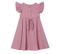 Ugitopi Little Girl's Flutter Sleeve Cotton-Linen Dress Toddler Kids Double Ruffles Casual Dresses Dusty Rose 120