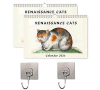 Ugly Cats In Renaissance Paintings 2026 Calendar, 12 Month Medieval Cat Art Wall Calendar, Funny Weird Cat Illustrations Planner, Vintage Home Office Decor, Creative Gag Gift (2pc)