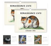 Ugly Cats In Renaissance Paintings 2026 Calendar, 12 Monthly Medieval Ugly Cats in Art Paintings, Medieval Cat Hanging Renaissance, Unique Gift for CatLovers & Humor Fans (2pcs)