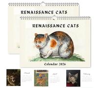 Ugly Cats in Renaissance Paintings 2026 Calendar - Humorous and Funny Medieval Cat Calendar, Funny Cat Art Monthly Calendars 2026 for Home & Office, Creative Gift for CatLovers (2PCS)