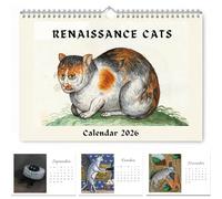 Ugly Cats in Renaissance Paintings 2026 Calendar - Humorous and Funny Medieval Cat Calendar, Funny Cat Art Monthly Calendars 2026 for Home & Office, Creative Gift for CatLovers (1PC)