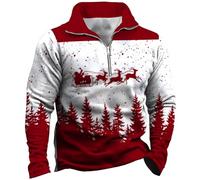 Ugly Chirstmas Sweatshirts For Men Xmas Graphic Quarter Zip Up Sweaters Long Sleeve Fashion Slim Polo Pullover Tops