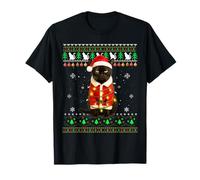 Ugly Christmas Black Cat Santa Hat Lights Holiday Cute Xmas T-Shirt