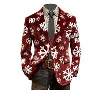 Ugly Christmas Blazer Jackets for Men Xmas Corduroy Snowflake Santa 3D Printed Tuxedo Slim Fit Notched Lapel Coat Novelty Christmas Suit Jacket with Pockets Father Fancy Naughty Festive Party Costume