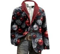 Ugly Christmas Blazer Jackets for Men Xmas Corduroy Snowflake Santa 3D Printed Tuxedo Slim Fit Notched Lapel Coat Novelty Christmas Suit Jacket with Pockets Father Fancy Naughty Festive Party Costume