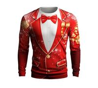 Ugly Christmas Jumper 3D Printed Xmas Pullover Sweatshirt Funny Long Sleeve Sweater T-Shirt for Men Long Sleeve Hoody Drawstring Casual Tops with Pockets Inflatable Santa Costume (Watermelon Red,XXL)