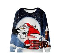 Ugly Christmas Jumper Men Funny Novelty Santa Xmas Jumper Long Sleeve Round Neck Pullover Regular Fit 3D Print Sweatshirt Without Hood Casual Mens Christmas Sweater XS-5XL