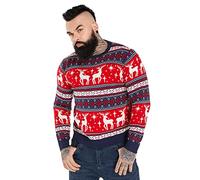 Ugly Christmas Jumper, Unisex Funny Chunky Fair Isle Knitted Festive Pullover for Party Reindeer on Repeat, S
