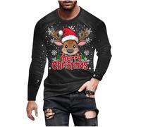 Ugly Christmas Jumpers for Men Christmas Snowflakes Printed Long Sleeve T Shirt Oversized Tops Novelty Xmas Santa Claus Graphic Round Neck Pullover Shirts Casual Tees Holiday Festival Clothes S-5XL