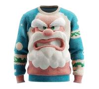 Ugly Christmas Jumpers for Men Funny Novelty 3D Realistic Prints Emotional Santa Long Sleeve Crewneck Knitted Xmas Sweaters (1-Blue, XL)