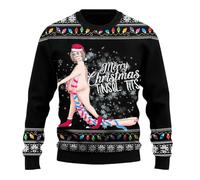 Ugly Christmas Jumpers for Men with Dirty Christmas Print Design Long Sleeve Crewneck Sweatshirt Oversized Fit for Autumn Winter Season No Hood Style Festive Jumper,Black