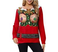 Ugly Christmas Jumpers for Women Novelty Xmas Funny Printed Sweatshirt Long Sleeve Tunic Tops Round Neck Shirt Novelty Rude Crude Joke Jumpers Slim Fit Blouse Festive Office Party Sweater Red XXL
