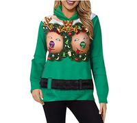 Ugly Christmas Jumpers for Women Novelty Xmas Funny Printed Sweatshirt Long Sleeve Tunic Tops Round Neck Shirt Novelty Rude Crude Joke Jumpers Slim Fit Blouse Festive Office Party Sweater Green XL