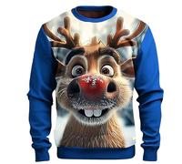 Ugly Christmas Jumpers Men 3D Christmas Elk Printed Pullover Sweatshirts Oversized Sports Shirt Xmas Graphic Novelty Sweatshirt Winter Long Sleeve Round Neck Warm Sweater Holiday Festival Tops S-XXL