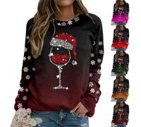 Ugly Christmas Jumpers Merry Christmas Print Pullover Sweatshirt Tops Round Neck Fit Casual Long Sleeve Loose Blouse Red Wine Glass Pattern Little Terry S