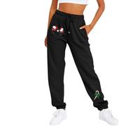 Ugly Christmas Lace Up Cinch Bottom Sweatpants Womens Sweatpants with Pockets Baggy Reindeer High Rise Winter Fall Running High Waisted Joggers Relaxed Fit Graphic Christmas Costume Black