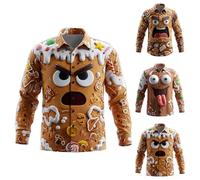 Ugly Christmas Shirts for Men Long Sleeve Rude Xmas Tops Funny Christmas Outfits Oversized Button Down Shirts Novelty Xmas Costumes Tacky Holiday Clothes (Khaki, L)